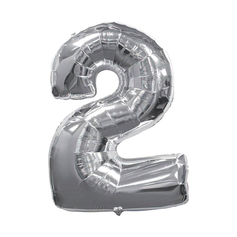 30D-0002 Globo de numero 2 color plata